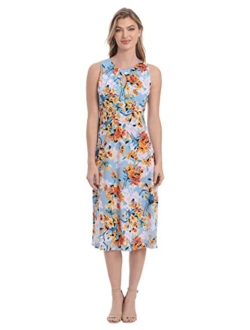 Women's Printed Sleeveless Versatile Empire A-line Keyhole Neckline Midi Dress