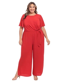 womens Flattering Flutter Sleeve Side Tie Jumpsuit Guest of Career Event Occasion