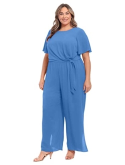 womens Flattering Flutter Sleeve Side Tie Jumpsuit Guest of Career Event Occasion