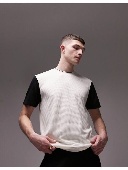 Topman classic fit tipped t-shirt with contrast sleeves in ecru