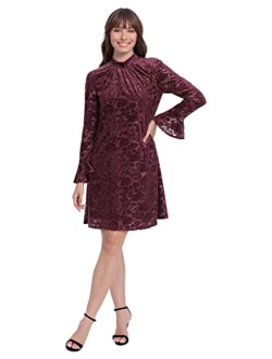 Women's Long Sleeve Mock Neck Trapeze Dress