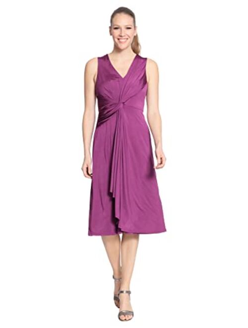 London Times Women's V-Neck Twist Waist Dress