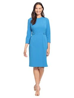 Women's Plus Size Work Office Business Sheath Dress with Button Waist Detail