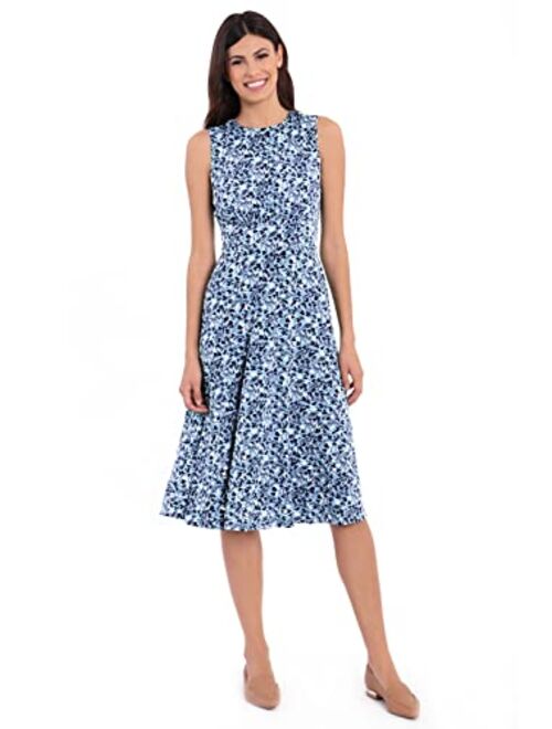 London Times Women's Fit Dress, Sleeveless Flare Midi