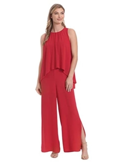 womens Jewel Neck High Low Popover Jumpsuit