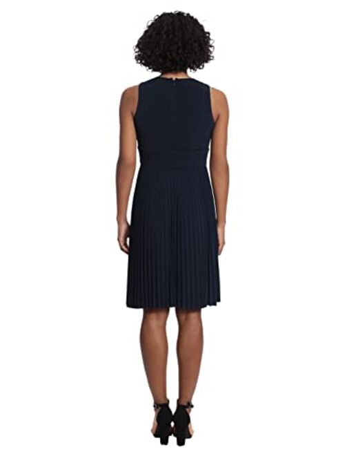 London Times womens Pleated Skirt Sleeveless Keyhole Neck Dress