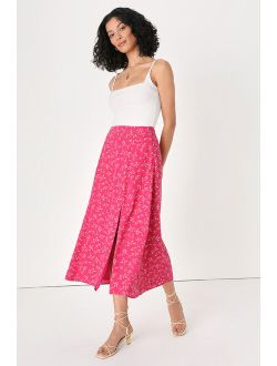 Bliss Me Hot Pink Floral Print Midi Skirt