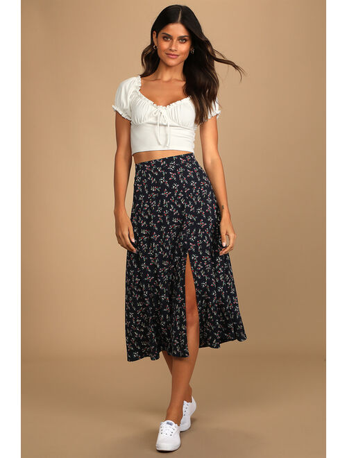 Lulus Bliss Me Hot Pink Floral Print Midi Skirt