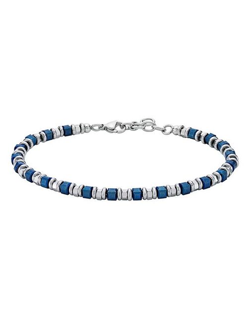 Men's LYNX Two-Tone Stainless Steel Blue Ion Plated Bead Chain Bracelet