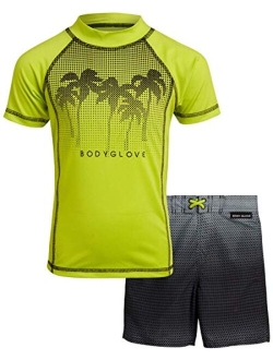 Boys' Rash Guard Set - 2 Piece UPF 50  Swim Shirt and Bathing Suit (4-12)