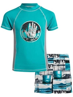 Boys' Rash Guard Set - 2 Piece UPF 50  Swim Shirt and Bathing Suit (4-12)