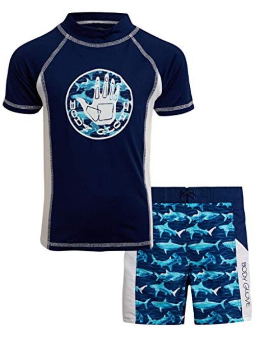 Body Glove Boys' Rash Guard Set - 2 Piece UPF 50+ Swim Shirt and Bathing Suit (4-12)