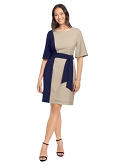 London Times Women's Color Block Side Tie Sheath Dress