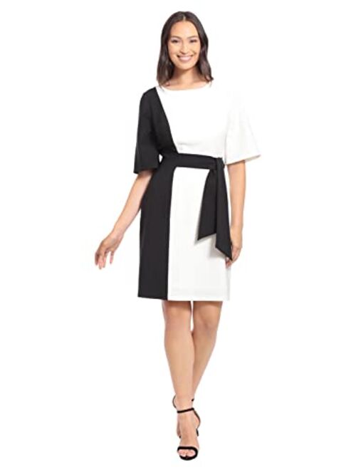 London Times Women's Color Block Side Tie Sheath Dress