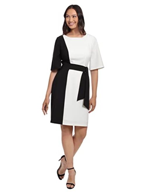 London Times Women's Color Block Side Tie Sheath Dress