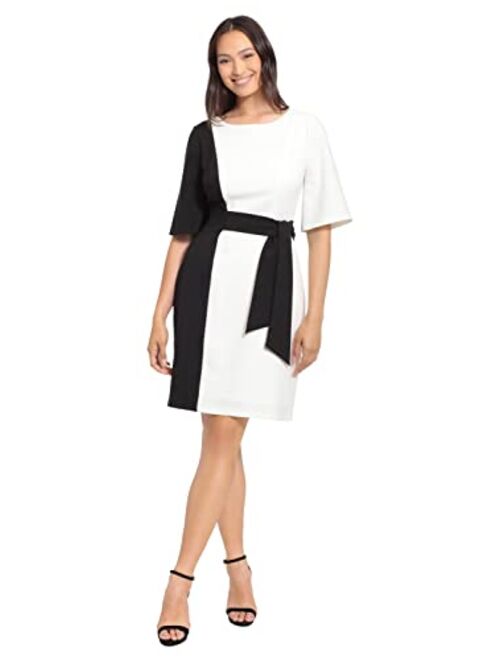 London Times Women's Color Block Side Tie Sheath Dress