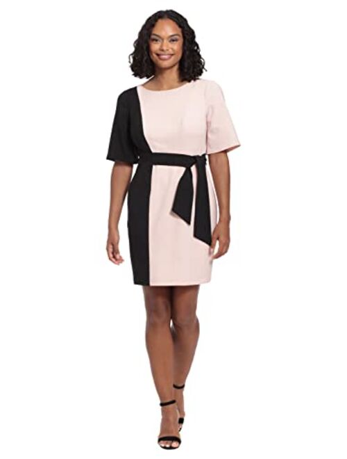 London Times Women's Color Block Side Tie Sheath Dress