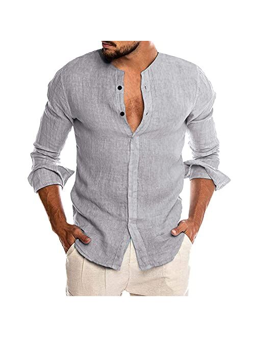 COOFANDY Men's Cotton Linen Shirt Long Sleeve Button Down Casual Beach Shirt