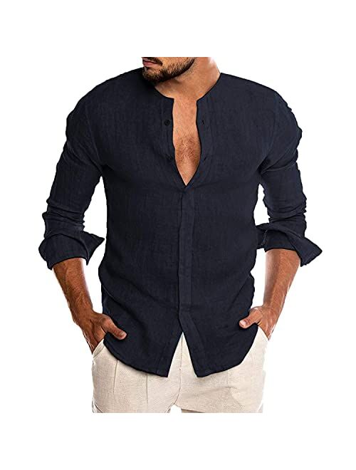 COOFANDY Men's Cotton Linen Shirt Long Sleeve Button Down Casual Beach Shirt