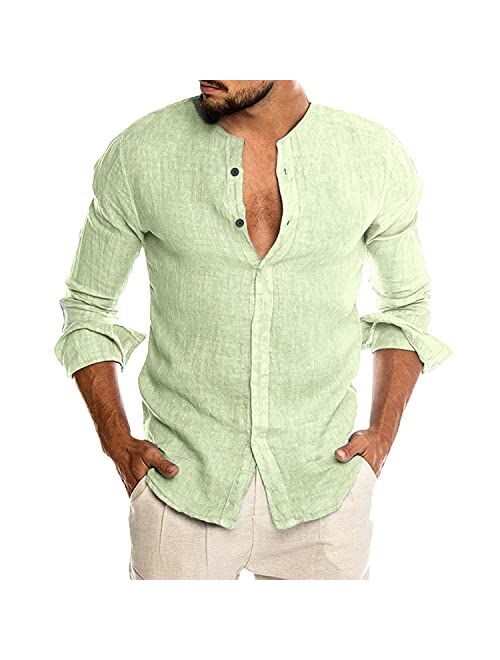 COOFANDY Men's Cotton Linen Shirt Long Sleeve Button Down Casual Beach Shirt