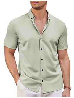 Men's Casual Button Down Shirt Summer Short Sleeve Wrinkle Free Shirt