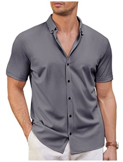 Men's Casual Button Down Shirt Summer Short Sleeve Wrinkle Free Shirt