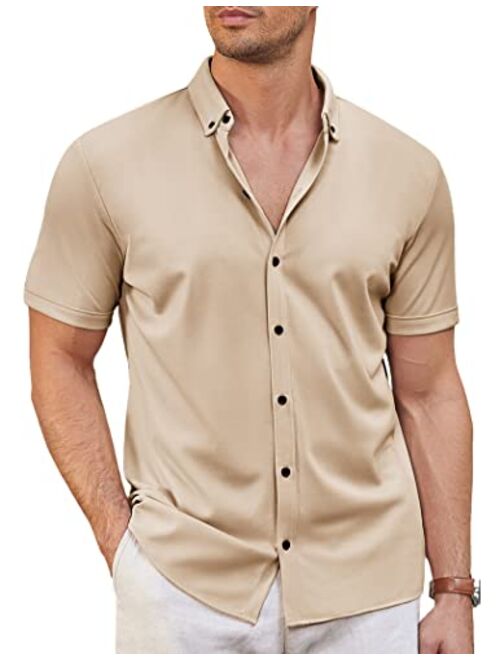 COOFANDY Men's Casual Button Down Shirt Summer Short Sleeve Wrinkle Free Shirt