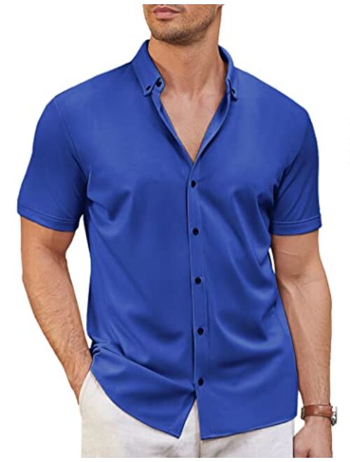 COOFANDY Men's Casual Button Down Shirt Summer Short Sleeve Wrinkle Free Shirt