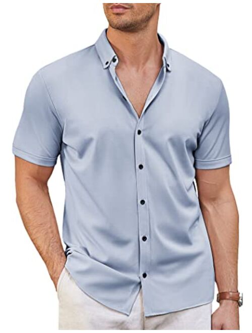 COOFANDY Men's Casual Button Down Shirt Summer Short Sleeve Wrinkle Free Shirt