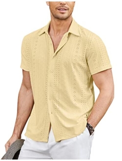 Mens Button Down Beach Shirt Short Sleeve Casual Vacation Shirts Summer Tropical Shirts Tops