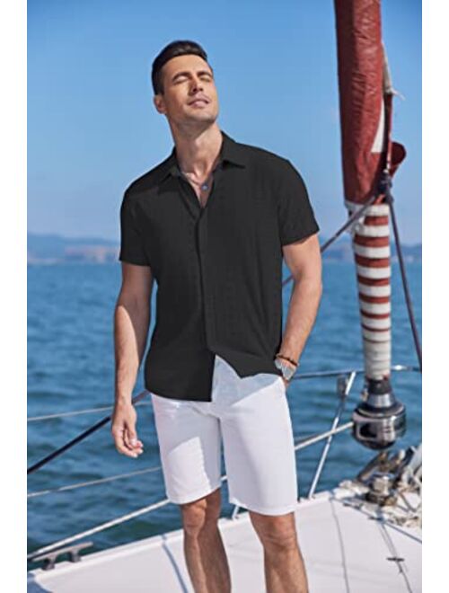 COOFANDY Mens Button Down Beach Shirt Short Sleeve Casual Vacation Shirts Summer Tropical Shirts Tops