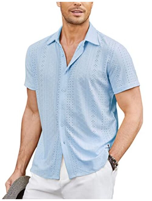 COOFANDY Mens Button Down Beach Shirt Short Sleeve Casual Vacation Shirts Summer Tropical Shirts Tops