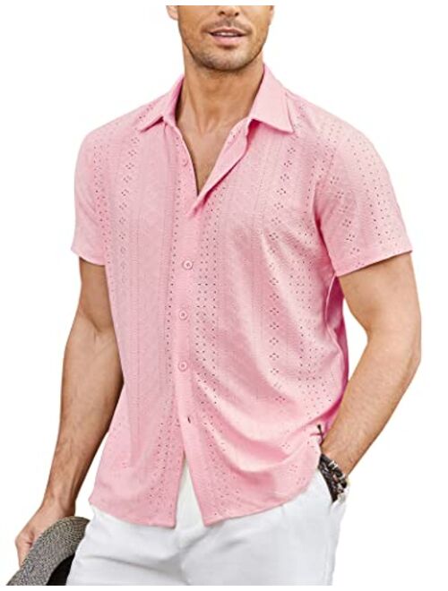 COOFANDY Mens Button Down Beach Shirt Short Sleeve Casual Vacation Shirts Summer Tropical Shirts Tops