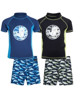 Boys' Rash Guard Set - 4 Piece UPF 50  Short Sleeve Swim Shirt and Bathing Suit Swimsuit Set (8-12)