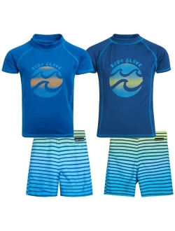 Boys' Rash Guard Set - 4 Piece UPF 50  Short Sleeve Swim Shirt and Bathing Suit Swimsuit Set (8-12)