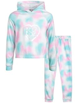 Girls' Fleece Jog Set - 2 Piece Cozy Fleece Tie Dye Pullover Hoodie and Jogger Sweatpants (Size: 7-12)