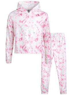 Girls' Fleece Jog Set - 2 Piece Cozy Fleece Tie Dye Pullover Hoodie and Jogger Sweatpants (Size: 7-12)