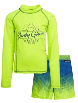 Boys' Rash Guard Set - 2 Piece UPF 50  Quick Dry Swim Trunks and Long Sleeve Swim Shirt (4-12)