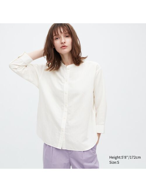 UNIQLO Linen Blend Band Collar 3/4-Sleeve Shirt