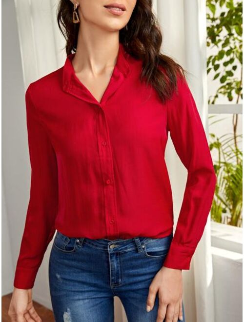 SHEIN Unity Stand Collar Button Front Blouse