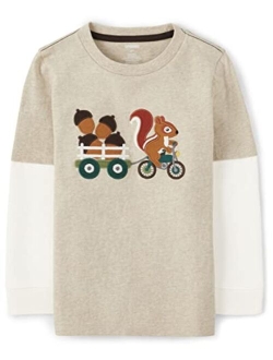 Boys and Toddler Embroidered Graphic Long Sleeve Layered T-Shirts