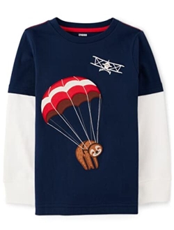 Boys and Toddler Embroidered Graphic Long Sleeve Layered T-Shirts