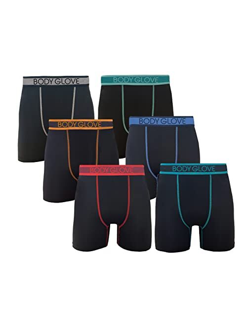 Body Glove Mens Boxer Briefs, Dry Fit Performance Underwear, Breathable Active Stretch Athletic Boxers, 6-Pack/Black