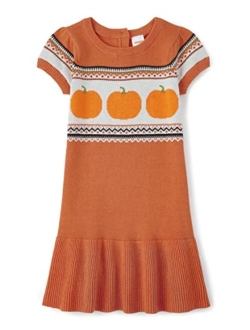 Girls and Toddler Short Sleeve Dresses, Pumpkin White, 12-18 Months