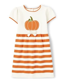 Girls and Toddler Short Sleeve Dresses, Pumpkin White, 12-18 Months