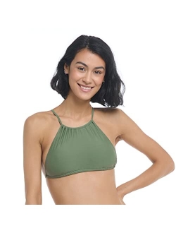 Women's Standard Smoothies Sage Solid High Neck Bikini Top Swimsuit with 2-Way Tie Back