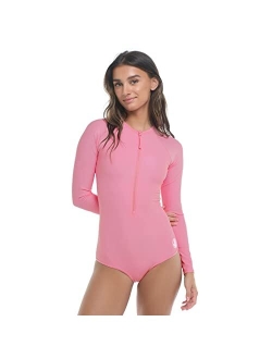 Women's Standard Smoothies Chanel Solid Long Sleeve Zip Front One Piece Paddle Swimsuit