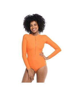 Women's Standard Smoothies Chanel Solid Long Sleeve Zip Front One Piece Paddle Swimsuit