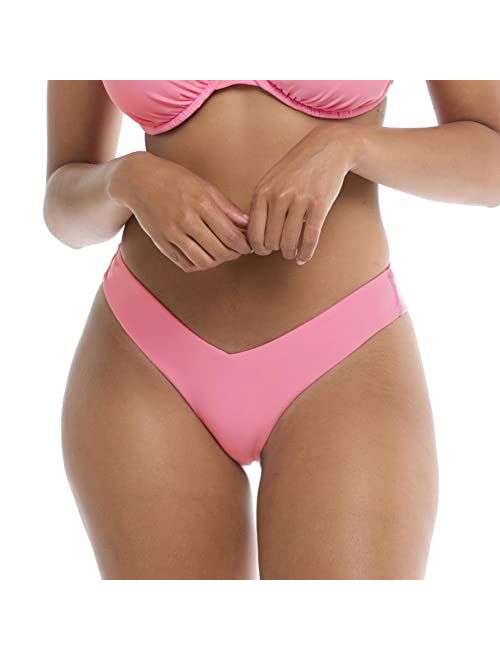 Body Glove Women's Standard Smoothies Kendal Solid High Cut V-Front Cheeky Bikini Bottom Swimsuit