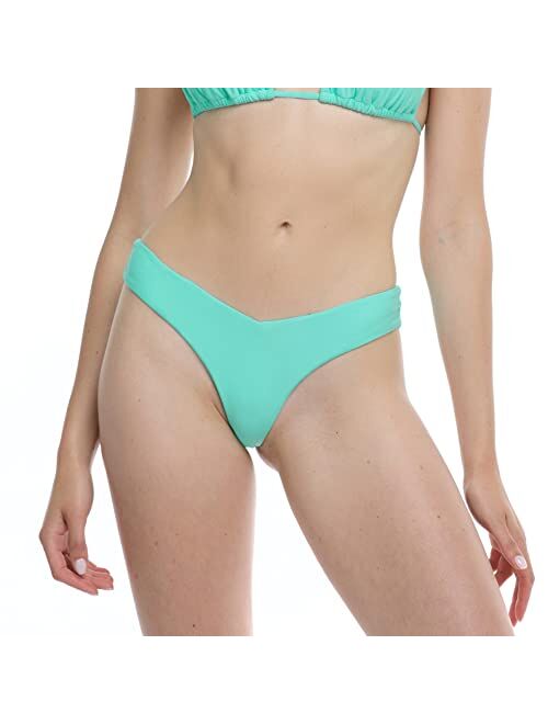 Body Glove Women's Standard Smoothies Kendal Solid High Cut V-Front Cheeky Bikini Bottom Swimsuit